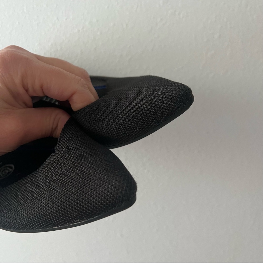 Rothy's Black Pointed Knit Ballet Flats with Subtle Blue Trim - Picture 5 of 6